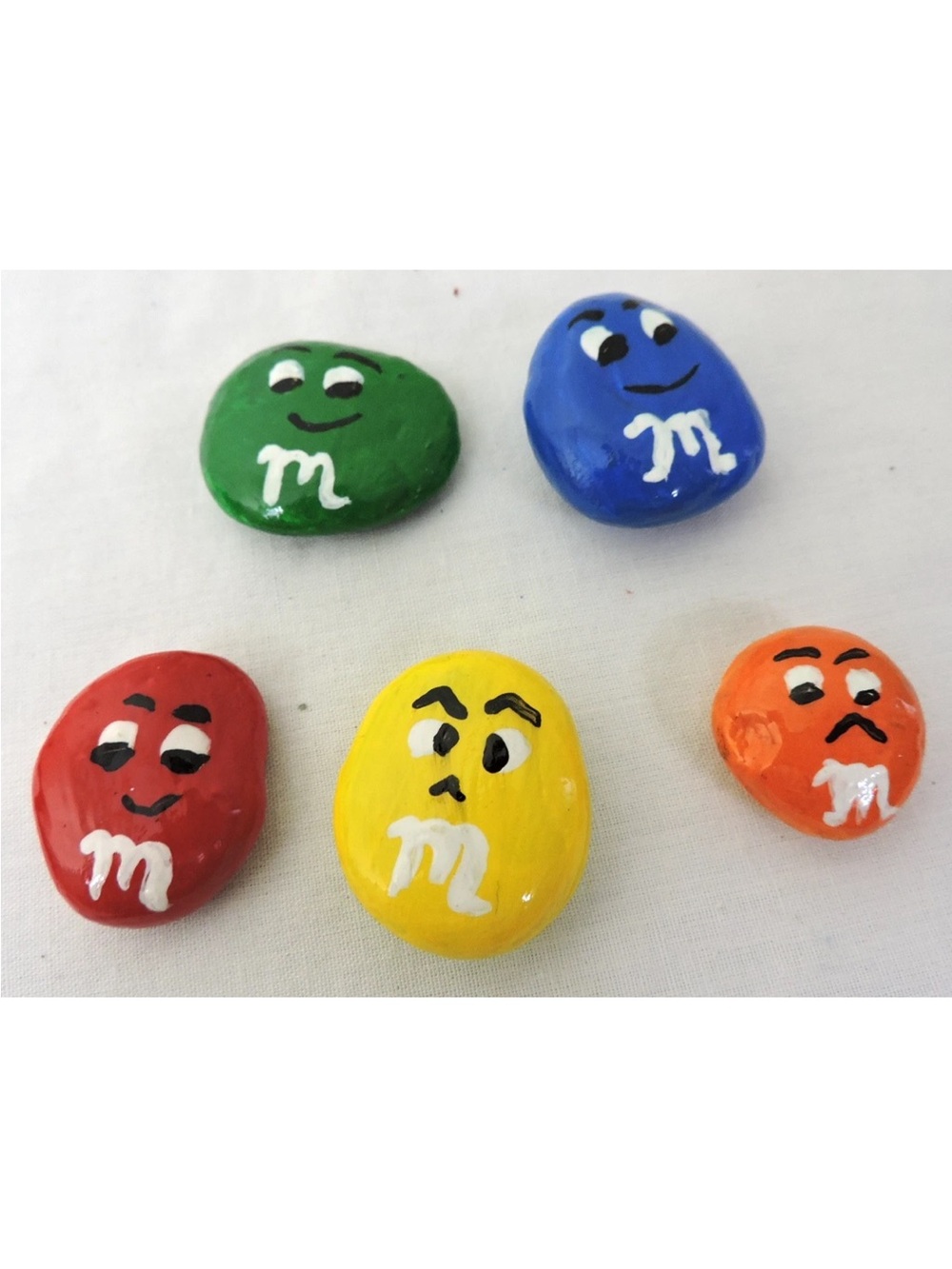 Hand Painted Rock Art M&M's Colors Of The Rainbow Red, Green, Yellow, Blue, Oran